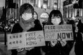 PICCADILLY CIRCUS, LONDON/ENGLAND- 1 October 2020: Protesters at the Ã¢â¬ËSave 12 Hong Kong YouthsÃ¢â¬â¢ protest